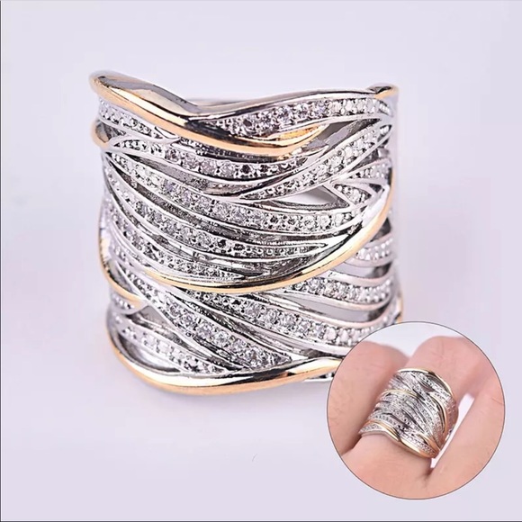 New Women’s Two Tone 925 Silver Diamond Ring - Picture 2 of 6